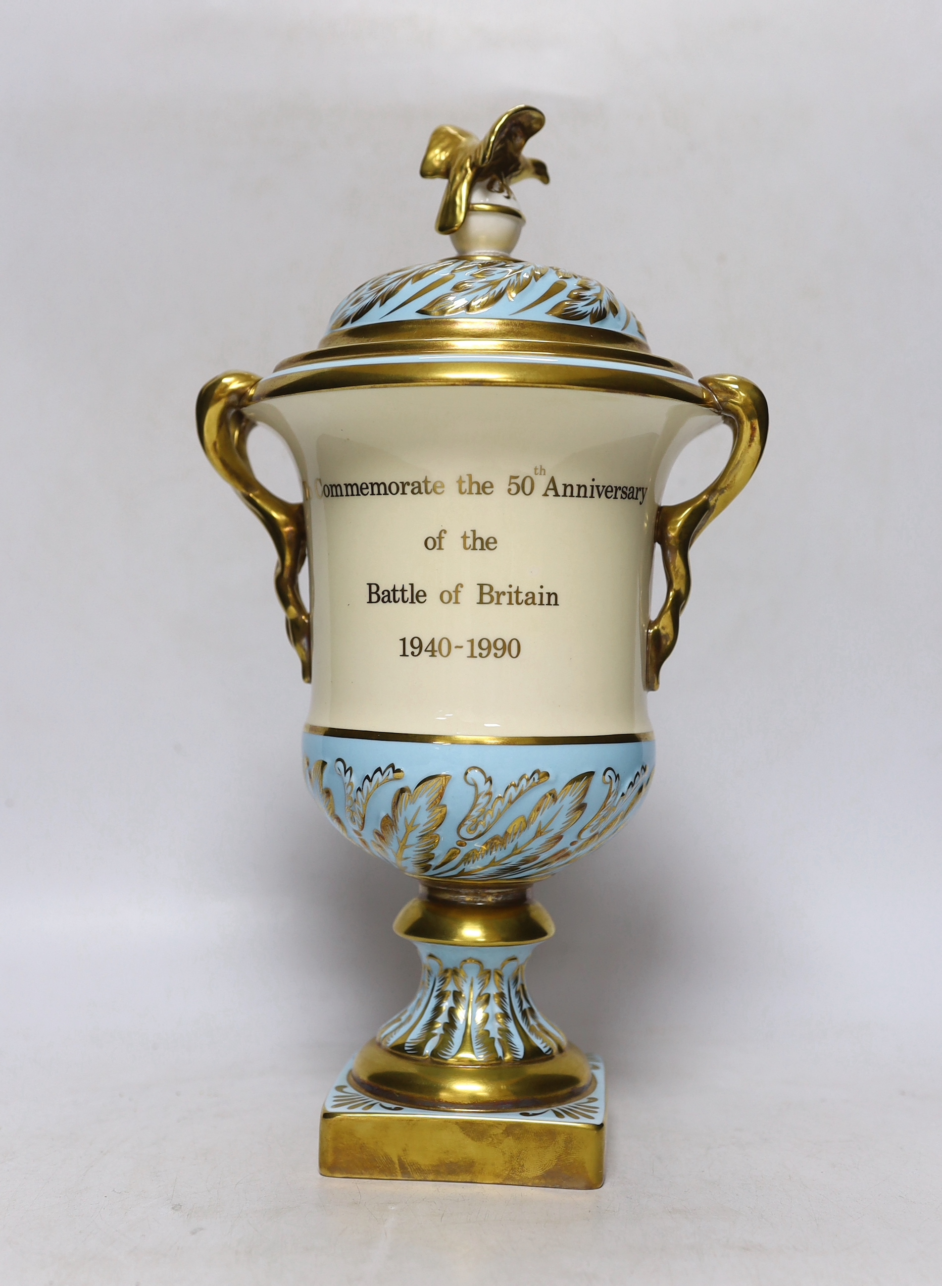 A Coalport boxed presentation urn and cover, signed M Harnett, limited edition of 50, no 40, 32cm high